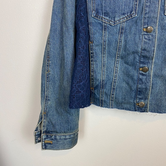 Free People Denim Jacket Lace Side Panel - Size Large - Picture 2 of 5